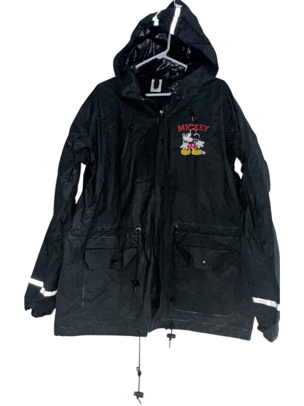 Vtg The Disney Store Mickey Rain Coat Adults OSFA Black Jacket Hooded